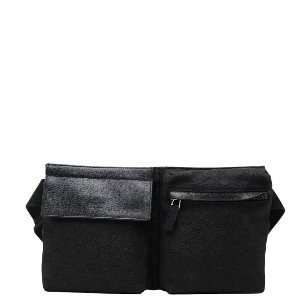 Gucci GG Canvas Waist Belt Bag Body Black Leather